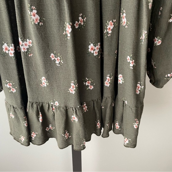 Lovely Melody Off Shoulder Floral Smocked Long Sleeve Green Mini Dress - Picture 4 of 11